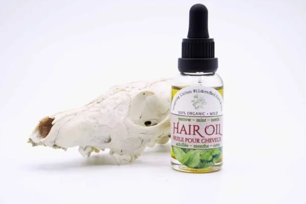 100% organic and wild mint, yarrow and nettle hair oil