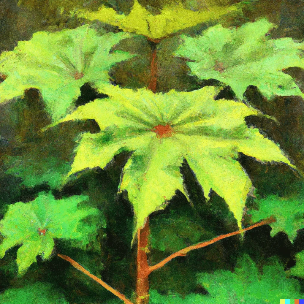 DALL·E 2023 03 27 18.25.58 a oil painting of the plant devils club Oplopanax horridus